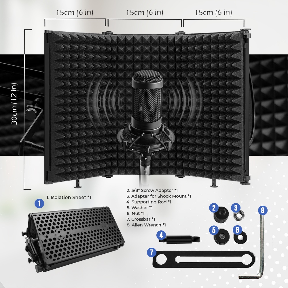 arrowzoom-pro-ไมโครโฟนแยก-vocal-shield-พร้อมไมโครโฟนแบบเกลียว-แผ่นกรองแสงสะท้อนแผ่นกรองเสียงสำหรับบันทึกเสียง-พอดคาสต์-ร้องเพลง-kk1245-kk1246