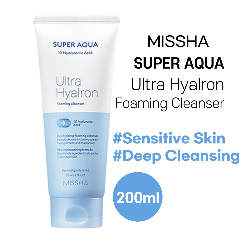 Missha Super Aqua Ultra Hyalron Foaming Cleanser โฟมล้างหน้า 200 มล. ...