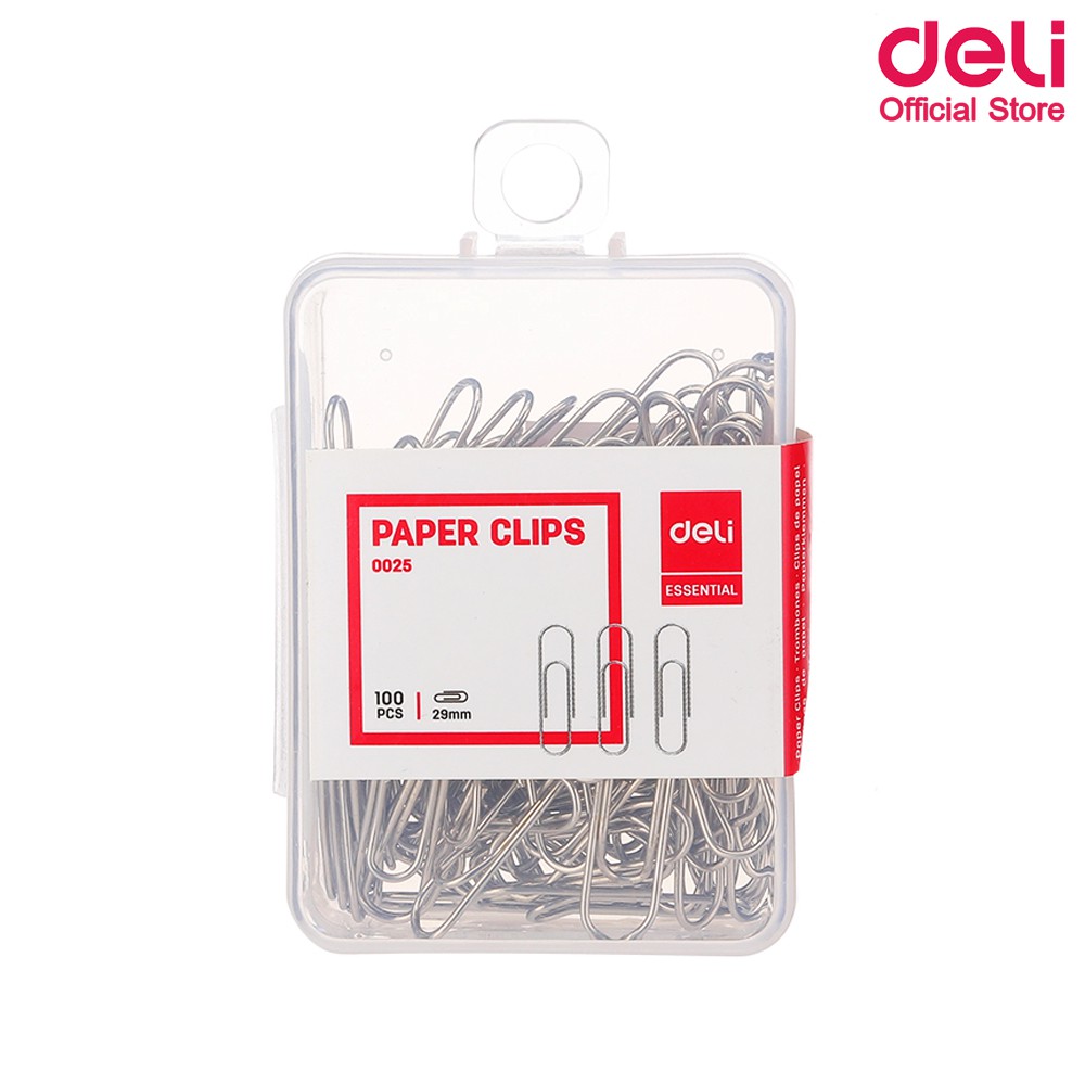 deli-0025-paper-clip-คลิปหนีบกระดาษ-กล่อง-100-ตัว-แพ็ค-10-กล่อง-ลวดเสียบกระดาษ-คลิปเสียบกระดาษ-คลิปหนีบกระดาษ
