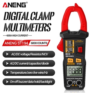 Aneng ST194 True RMS มัลติมิเตอร์ดิจิทัล นับจํานวน 6000 DC/AC กระแสไฟ แคลมป์แรงดันไฟฟ้า ทดสอบรถยนต์ Hz ประจุโอห์ม