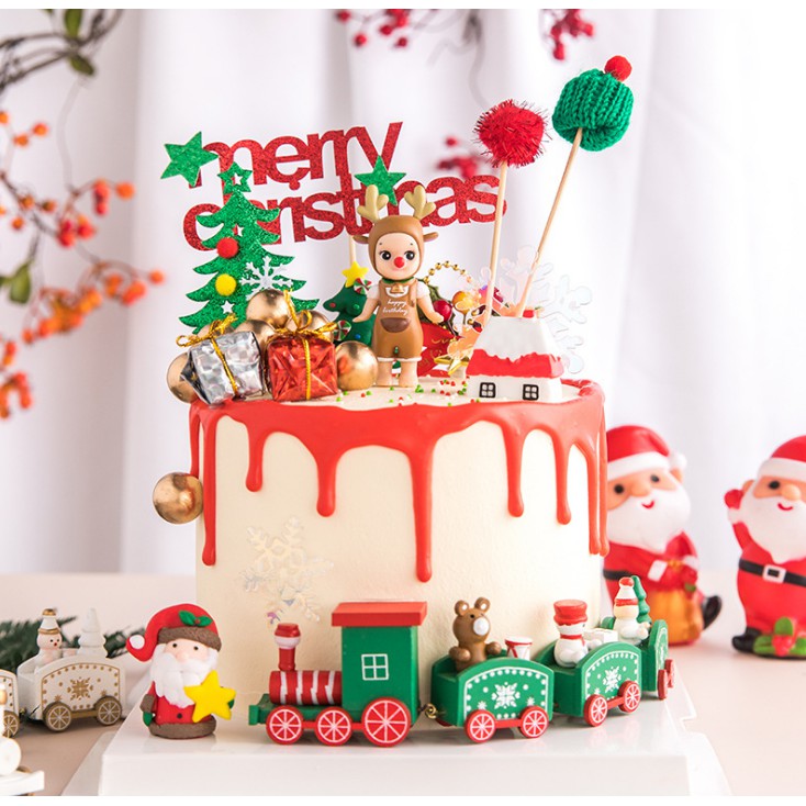 รถไฟคริสต์มาส-รถไฟของเล่น-รถไฟจำลอง-รถไฟไม้จิ๋วdiy-mini-christmas-wood-trainตกแต่งต้นคริสต์มาส-กล่องของขวัญ-บ้าน-ขนมเค้ก