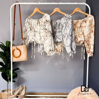 เสื้อลายหินอ่อน เเขนยาว ทรงตุ๊กตา ปรับขนาดความสั้นยาวของเสื้อได้ ผ้าชีฟอง
