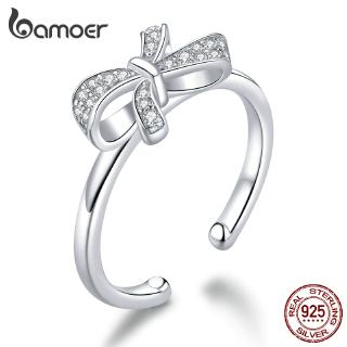 สินค้า BAMOER Romantic Bow Female Fashion Adjustable Size Rings 925 Sterling Silver
