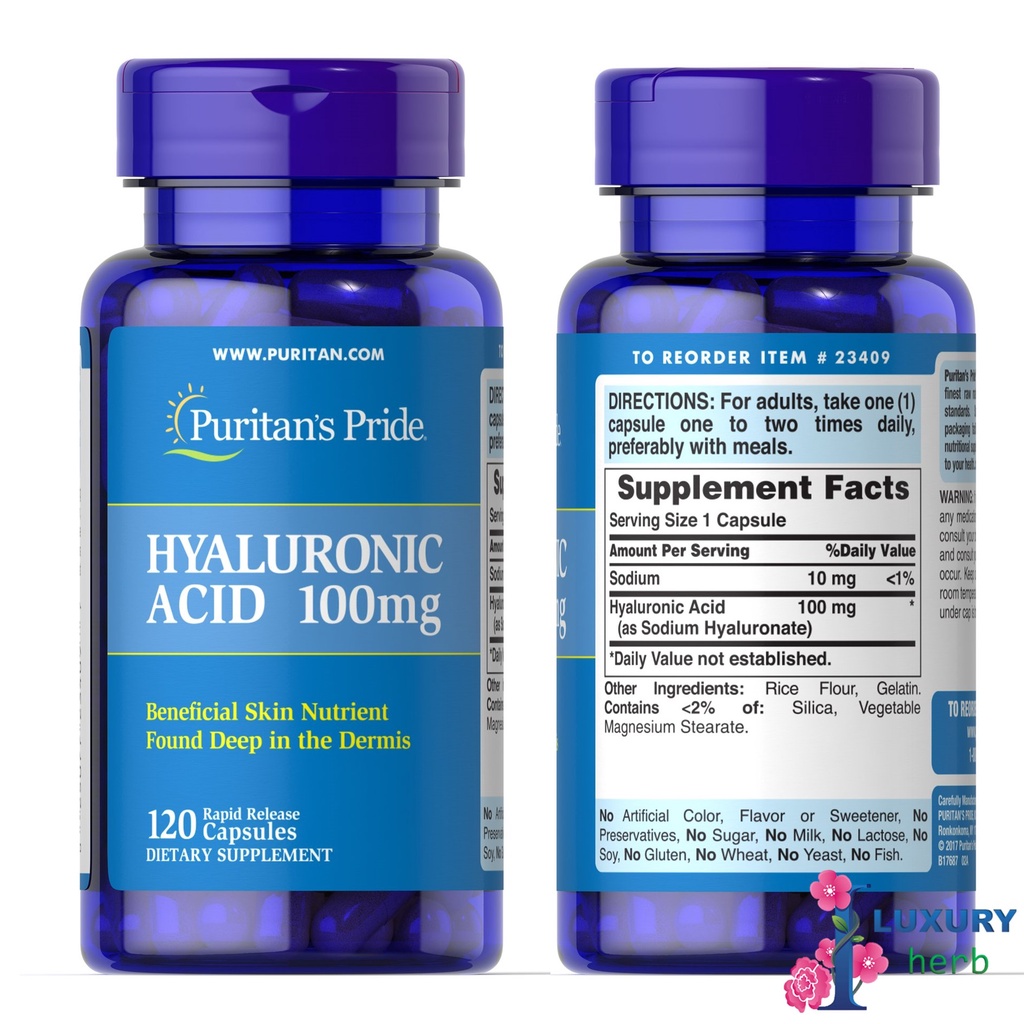 ภาพสินค้าhyaluronic acid 100mg 60/120 capsules puritan's pride จากร้าน iluxuryherb บน Shopee ภาพที่ 3