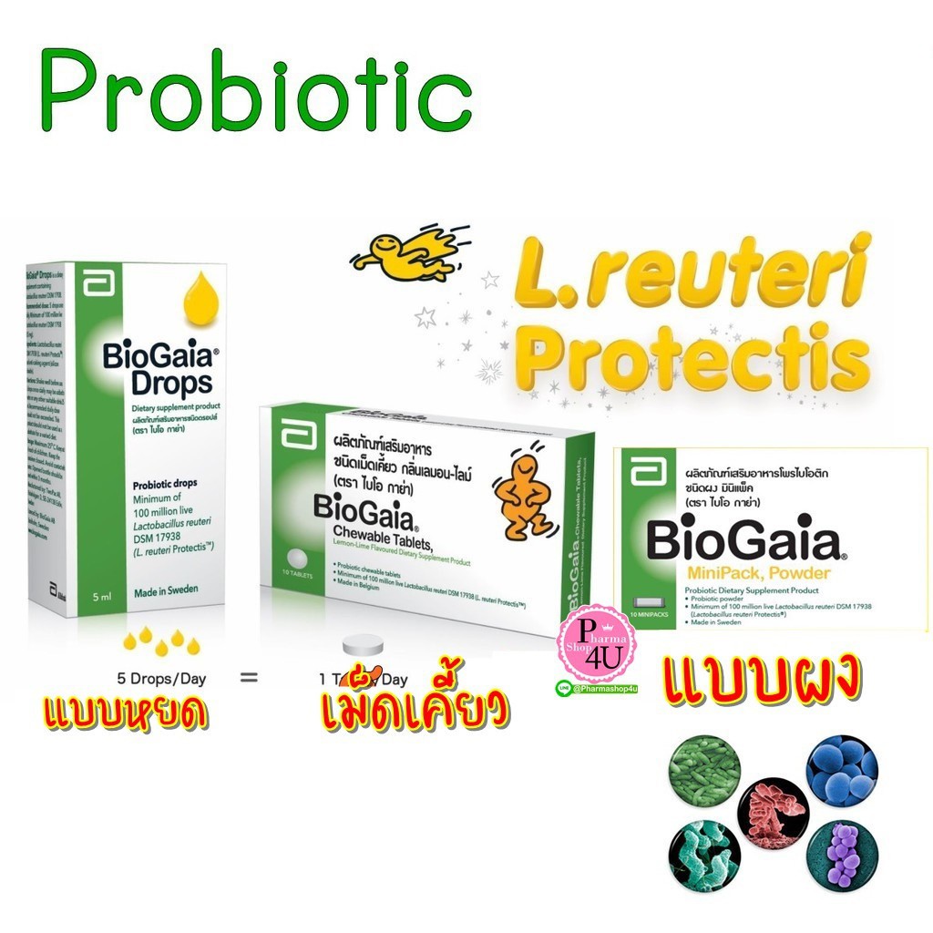 ภาพหน้าปกสินค้าBioGaia Chewable Tablets ไบโอกาย่า ชนิดเคี้ยว 1 กล่อง 10 เม็ด เคี้ยวก่อนกลืน / BioGaia Drops 5 ml จากร้าน pharmashop4u บน Shopee