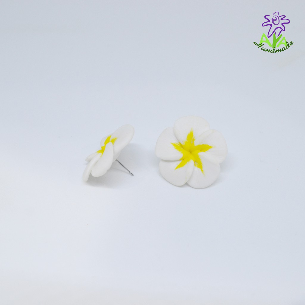 ต่างหูดินปั้นดอกลีลาวดี-เครื่องประดับแฟชั่น-frangipani-flower-clay-handmade-earrings-accessories