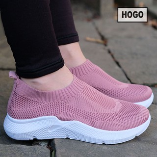 Hogo รองเท้าสลิปออน แบบสวม สวมใส่สบาย ไม่ต้องผูกเชือก รองเท้าผ้าใบผู้หญิง ผ้าใบสีขาว สลิปออน