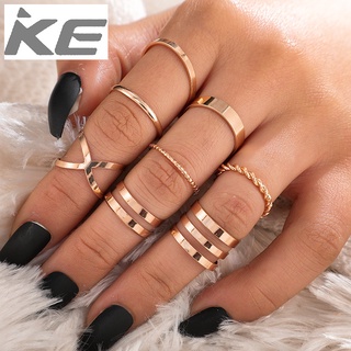 Jewelry Metal Glossy Twist Cross Ring Set Eight-piece Metal Geometric Ring for girls for women