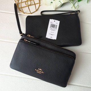 🎀 (สด-ผ่อน) คล้องมือ 2L 2ชั้น 2zip สีดำ C5610 DOUBLE ZIP WALLET