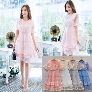 สวยหวาน!!! M-L Mini Dress เดรสผ้าปักลูกไม้แต่งระบาย งานป้าย Love Love
