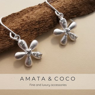 Amata &amp; CoCo ต่างหูเงินแบบห้อย ACKE556 รูปทรงดอกรักประดับเพชร
