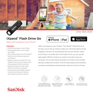 ภาพขนาดย่อของภาพหน้าปกสินค้าSanDisk iXpand Flash drive 64-256GB แฟลชไดร์ฟ สำหรับ iPhone iPad ไอโฟน ไอแพด เมมโมรี่ แซนดิส สำรองข้อมูล จากร้าน sjcam_officialstore บน Shopee ภาพที่ 6