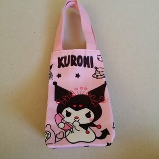 กระเป๋า ถุง ใส่กระติก ขวดน้ำ ใส่แก้วเยติได้ค่ะ ผ้าแคนวาส ลาย Kuromi คุโรมิ ขนาด 13x23x9 ซม.
