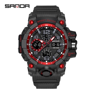 Sanda 6021 ใหม่ นาฬิกาข้อมือควอตซ์แฟชั่น มัลติฟังก์ชั่น กันน้ํา มีปฏิทินเรืองแสง สําหรับผู้ชาย