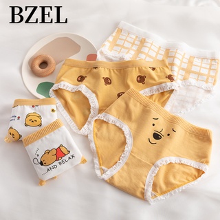 Bzel กางเกงชั้นใน ผ้าฝ้ายแท้ ลายการ์ตูน ลูกไม้ เซ็กซี่ ใส่สบาย ระบายอากาศ สําหรับสุภาพสตรี พร้อมส่ง