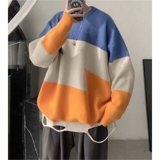 เสื้อกันหนาว ผ้าไหมพรม sweater สเวตเตอร์ผู้ชาย สไตล์เกาหลี ฟรีไซส์ มี 2 สีทูโทน (ส้ม-น้ำตาล)