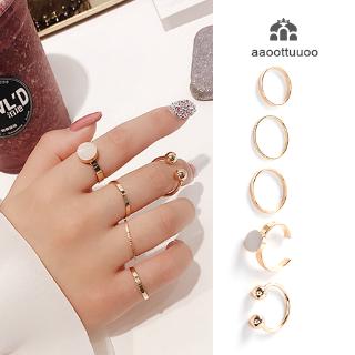 5PCS /Set Ring Charm Pink Crystal Geometric Simple Ring for Women