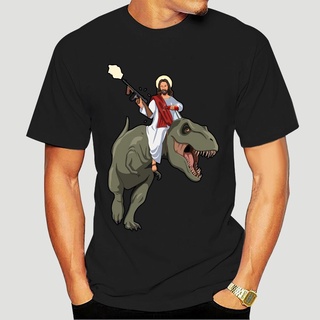 เสื้อยืดผ้าฝ้ายพิมพ์ลายขายดี เสื้อยืด ผ้าฝ้าย 100% พิมพ์ลาย Jesus On A T-Rex ตลก ทุกขนาด สําหรับผู้ชาย ผู้หญิง 3460X