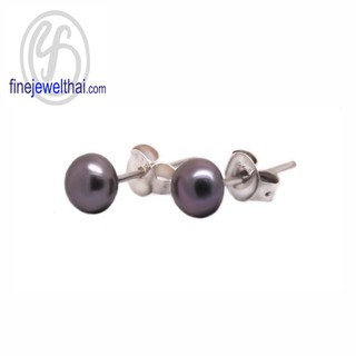 Finejewelthai-มุกสีดำ-ต่างหูมุก-ต่างหูเงินแท้-Silver-Pearl-Earring-black pearl earring-E3056pl_bk