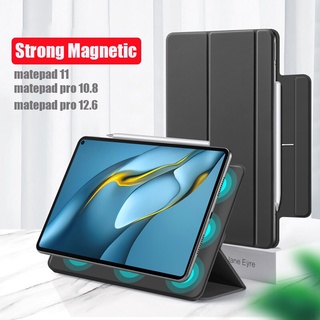 Huawei Matepad 11 2021 Matepad Pro 10.8 12.6 เคสอัจฉริยะ แม่เหล็ก ที่ปลอดภัย หนัง PU แบบบาง พับสามทบ ขาตั้ง