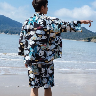 ภาพขนาดย่อของภาพหน้าปกสินค้าราคาส่ง2ชุดขึ้นไป Kimono Men 1920 ชุดเซตเสื้อคลุมกิโมโนชาย+กางเกง ชุดเซตกางเกงขาสั้น ชุดสไตล์ญี่ปุ่น ชุดเดินชายหาด จากร้าน mno.9 บน Shopee ภาพที่ 4