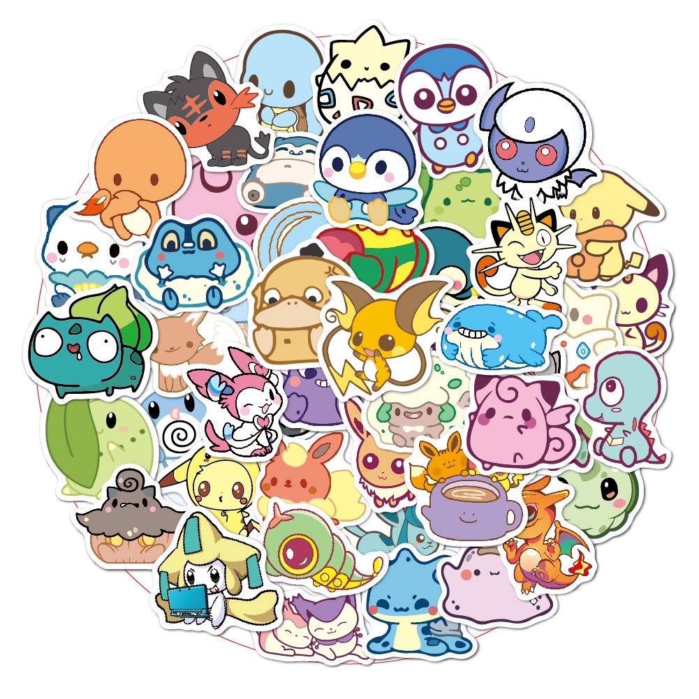 สติกเกอร์พีวีซี-ลายการ์ตูน-chibi-pokemons-กันน้ํา-50-ชิ้น