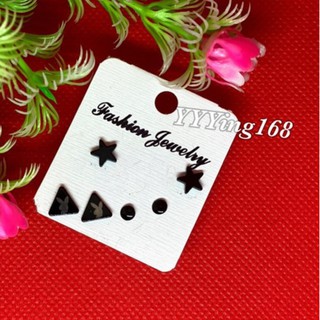 YYY ต่างหู set 3 คู่ สแตนเลส สีดำ สุดคูล ใส่ได้ทุกวัน