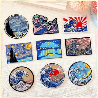✿ แผ่นสติกเกอร์ The Art of Waves ลายท้องฟ้ากลางคืน มีกาวในตัว ✿ แผ่นแพทช์รีดติดเสื้อ ปักลาย DIY สําหรับตกแต่งเสื้อผ้า กระเป๋า 1 ชิ้น