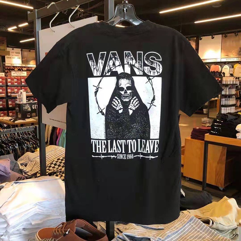 vans-เสื้อยืดลําลองสําหรับผู้ชายผ้าฝ้ายแขนสั้นคอกลมพิมพ์ลายใส่สบาย