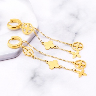เครื่องประดับ ต่างหูระย้า เหล็กไทเทเนียม ทอง 18k จี้รูปเรขาคณิต ประดับเพชร ดอกไม้ แต่งพู่คู่ แต่งรูกลวง แฟชั่นสําหรับผู้หญิง
