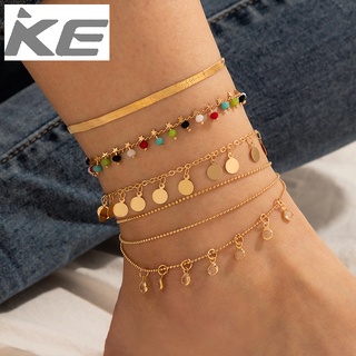 Foot Ornament Colorful Beaded Four Anklet Geometric Disc MultiAnklet for girls for women low