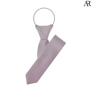 ANGELINO RUFOLO Zipper Tie 5 CM. (เนคไทสำเร็จรูป) ผ้าไหมทออิตาลี่คุณภาพเยี่ยม ดีไซน์ Rainbow สีชมพู-เทา