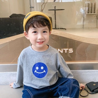 [Babycat] พร้อมส่ง เสื้อยืดคอกลม ผ้าฝ้ายแท้ 100% พิมพ์ลายหน้ายิ้ม สไตล์เกาหลี ญี่ปุ่น สําหรับเด็กผู้ชาย และเด็กผู้หญิง