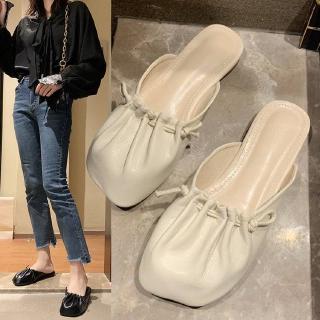 🔥Hot Sale Net red wild Baotou slippers female summer wear 2020 new Korean version of the retro fold low heel one pedal