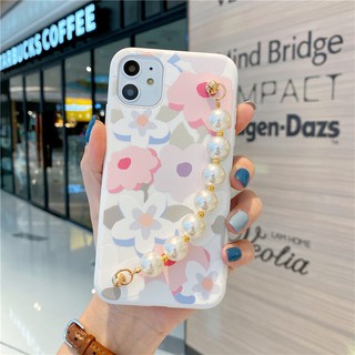 เคสโทรศัพท์มือถือ TPU นิ่ม ลายดอกไม้ พร้อมสายคล้องมือ ประดับมุก สําหรับ OPPO A94 A93 A92 A53 A52 A15 A15S A73 A5 A9 A31 A91 2020 A5S A3S F9 F11 Reno5 Pro Reno2 F