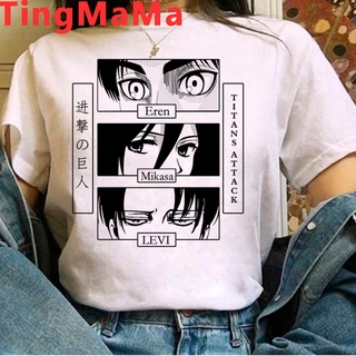 【100% cotton】เสื้อยืด พิมพ์ลายกราฟิกการ์ตูนอนิเมะญี่ปุ่น Attack on Titan Kawaii แฟชั่นฤดูร้อน สําหรับผู้หญิง และผู้ชาย