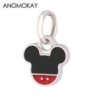 Anomokay New Black Red Enamel Mickey Charms fit Bracelets &amp; Bangles Silver Mickey Cartoon Beads for DIY Jewelry Making