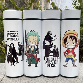 💞Hot sale💞One Piece Cup Smart แสดงผล ถ้วยเก็บความร้อนอุณหภูมิ 304 สแตนเลสสตีลถ้วยเย็น Anime Luffy Men s Water Cup