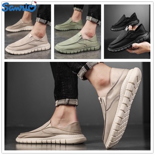 สินค้า Sanrio รองเท้าผู้ชาย เกาหลีรุ่นหนึ่งเหยียบผ้ารองเท้าแฟชั่นพื้นแบนรองเท้าถั่วคลุมเท้าหนึ่งเหยียบยอดนิยมรองเท้าผ้าใบผู้ชาย