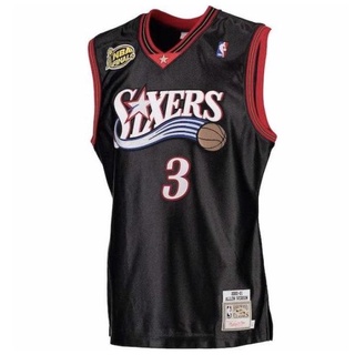 Nba BASKETBALL JERSEY Philadelphia 76ers Allen Iverson Mitchell&amp;Ness Black 2000-01 เสื้อแจ็กเก็ตไม้เนื้อแข็ง สไตล์คลาสสิก ของแท้