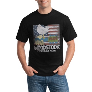 เสื้อยืดโอเวอร์ไซส์เสื้อยืดนิ่ม พิมพ์ลายธงชาติอเมริกัน Woodstock Peace Love Music 1967 หลากสีS-3XL