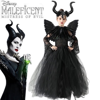 Disney ฮาโลวีนเครื่องแต่งกาย Maleficent Tutu Wednesday วันพุธชุดสำหรับสาวคอสเพลย์ Evil Queen สีดำตาข่ายชุดเจ้าหญิงเด็ก