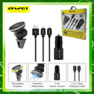 awei Smart Charging Safe and Fast X10 3 in 1 อุปกรณ์ที่ชาร์จโทรศัพท์มือถือแบบแม่เหล็ก usb สําหรับรถยนต์