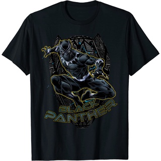 เสื้อยืดโอเวอร์ไซส์เสื้อยืด พิมพ์ลายกราฟิก Marvel Black Panther Gold Trimmed Pounce สําหรับผู้ชายS-3XL