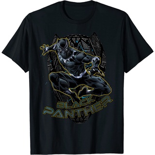 เสื้อยืด พิมพ์ลายกราฟิก Marvel Black Panther Gold Trimmed Pounce สําหรับผู้ชาย