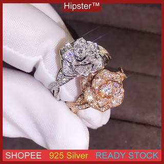 พร้อมสต็อกรูปแบบใหม่ 18K กุหลาบทองแหวนเพชรเทียมโรสแหวนแต่งงานของผู้หญิง
