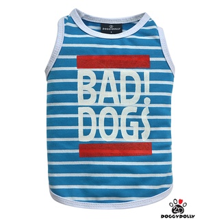 Pet clothes -Doggydolly  เสื้อผ้าแฟชั่น  สัตว์เลี้ยง ชุดหมาแมว ผ้ายืด แขนกุด คอกลม สีฟ้าลาย ขนาด 1-9โล   AT13