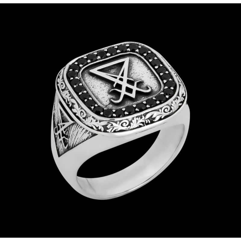 แหวนเงินแท้-92-5-ลาย-sigil-of-lucifer-ล้อมด้วยเพชรดำรัสเซีย-silver-sigil-of-lucifer-ring-surrounded-by-black-cz