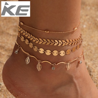 Foot ornaments Leaf diamond disc four-anklet Alloy geometric multi-anklet for girls for women