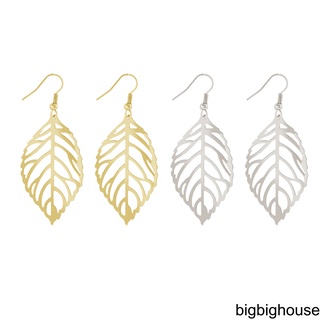 1 Pair Women Girls Metal Hollow Leaves Earrings Long Hook Dangle Drop Earrings Makeup Jewelry